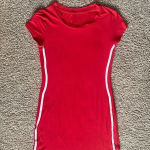 Red T-Shirt Dress With White Stripes